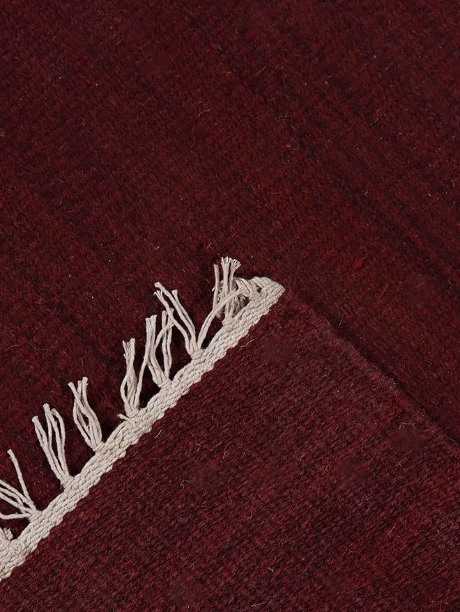Rugsotic Carpets Hand Woven Flat Weave Kilim Wool ECO-Friendly Area Rugs - 6'x6', Square Shape, Burgundy Color, Solid Plain Design, Low Pile Handmade Area Rugs for Living Room, Bed Room (D00111)