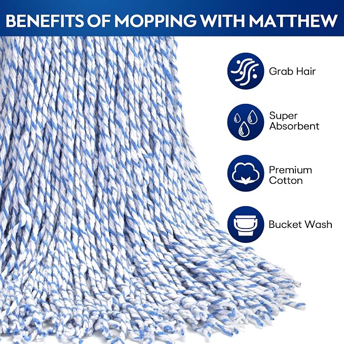 MATTHEW CLEANING Looped-Open Cotton Wet Mop 1.25'' Universal Headband Heavy - Image 2