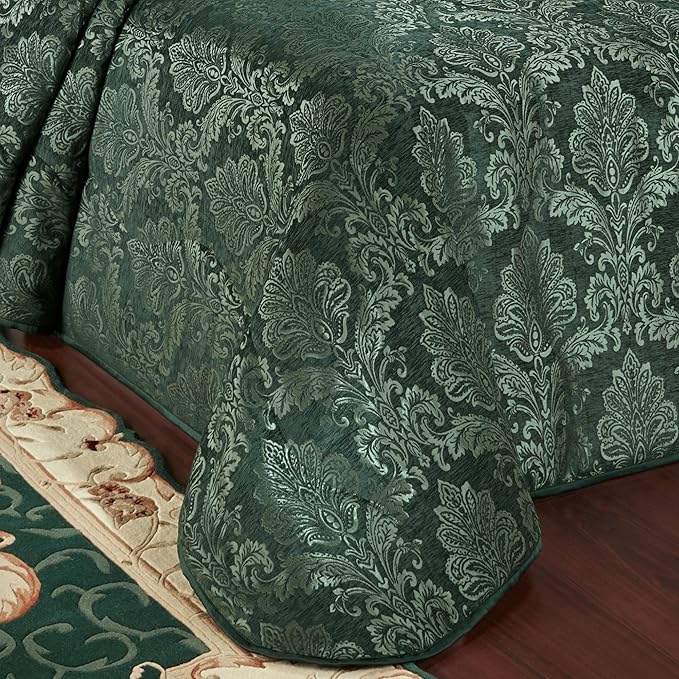 Touch of Class Camelot Luxury Bedding | Striking Emerald Green | Matte Satin Damask on Richly Textured Jacquard-Woven Chenille | Designed 3 Piece Set Includes King Bedspread and 2 King Shams