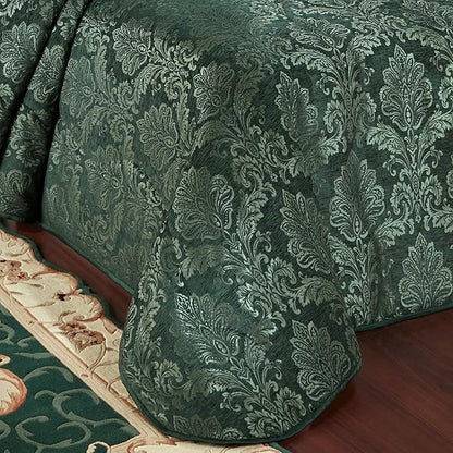Touch of Class Camelot Luxury Bedding | Striking Emerald Green | Matte Satin Damask on Richly Textured Jacquard-Woven Chenille | Designed 3 Piece Set Includes King Bedspread and 2 King Shams