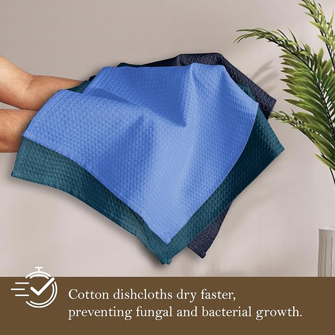 Waffle Dishcloths, 12x12 Inch, Quick Drying, Machine Washable, 100% Cotton - Image 4
