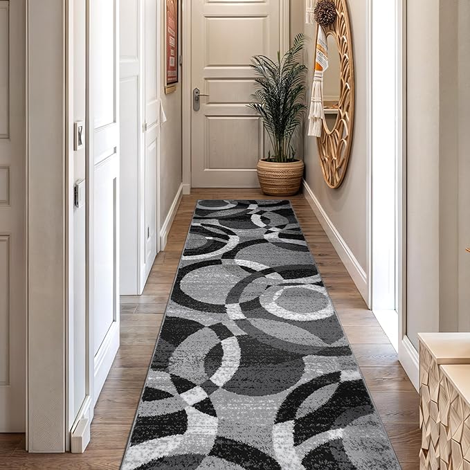 Rugshop Contemporary Abstract Circles Perfect for high Traffic Areas of Your Living Room,Bedroom,Home Office,Kitchen Runner Rug 2'7" x 12' Gray
