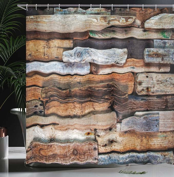 Ambesonne Driftwood Shower Curtain, Wooden Theme Driftwood and Knotty Planks in - Image 3