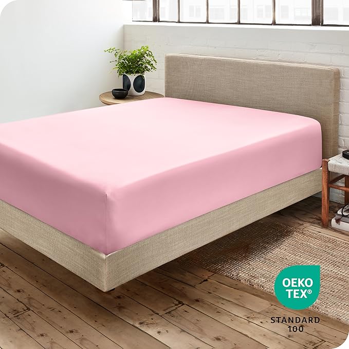 Bare Home Fitted Bottom Sheet Twin Size - Premium 1800 Microfiber - Ultra-Soft Hotel Luxury - Deep Pocket - Durable and Long Lasting - Fitted Sheet (Twin, Light Pink)
