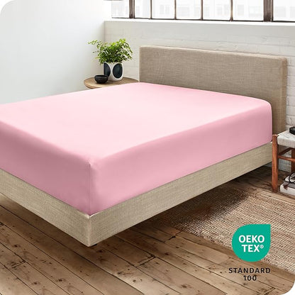 Bare Home Fitted Bottom Sheet Twin Size - Premium 1800 Microfiber - Ultra-Soft Hotel Luxury - Deep Pocket - Durable and Long Lasting - Fitted Sheet (Twin, Light Pink)
