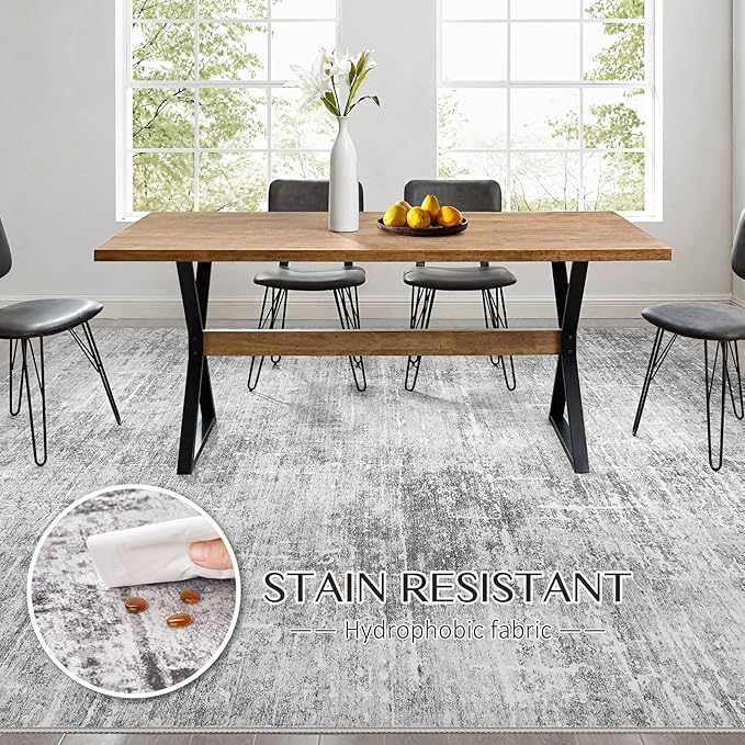 Abstract Living Room Rug 10x12 - Modern Washable Soft Thin Area Rug for Living Room Bedroom Under Dining Table - Neutral Indoor Floor Rug Carpets for Home Office Playroom Nursery - Grey White