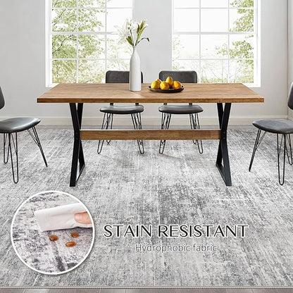 Abstract Living Room Rug 10x12 - Modern Washable Soft Thin Area Rug for Living Room Bedroom Under Dining Table - Neutral Indoor Floor Rug Carpets for Home Office Playroom Nursery - Grey White