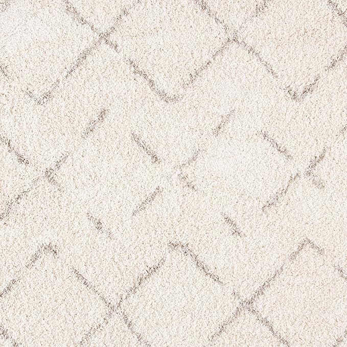 SAFAVIEH Arizona Shag Collection 5'1" Round Ivory/Beige ASG743A Moroccan Diamond Non-Shedding Living Room Bedroom Dining Room Entryway Plush 1.6-inch Thick Area Rug