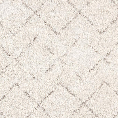 SAFAVIEH Arizona Shag Collection 5'1" Round Ivory/Beige ASG743A Moroccan Diamond Non-Shedding Living Room Bedroom Dining Room Entryway Plush 1.6-inch Thick Area Rug