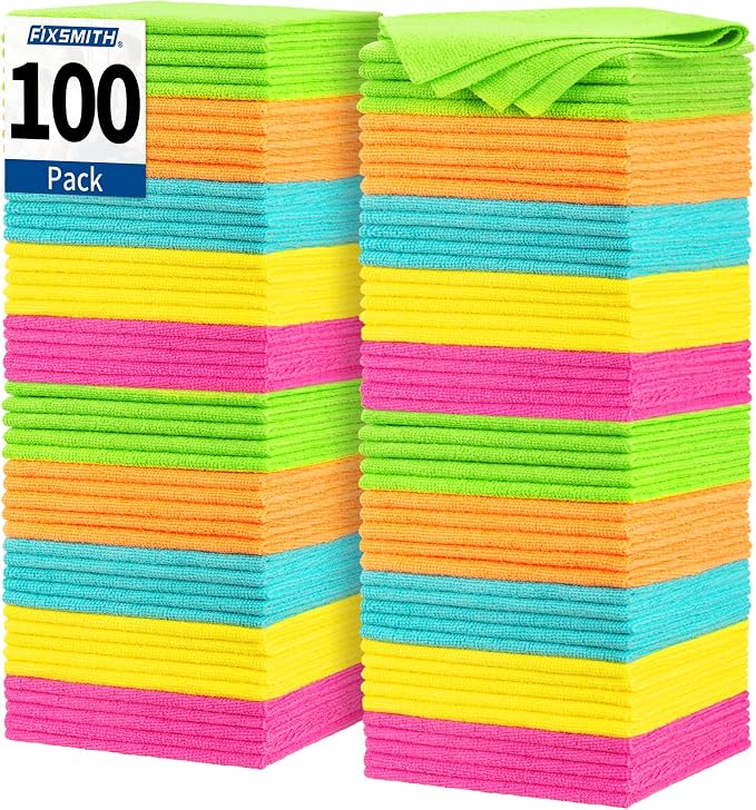 FIXSMITH Microfiber Cleaning Cloth, 100 Pack Shop Towels, Micro Fiber Cloth by FIXSMITH