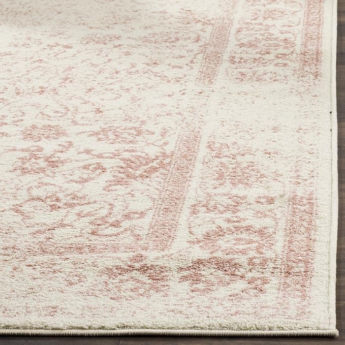 SAFAVIEH Adirondack Collection Area Rug - 7' Square, Ivory & Rose, Distressed Vintage Floral Design, Non-Shedding & Easy to Clean, Ideal for Living Room, Bedroom, Dining Space (ADR109H)