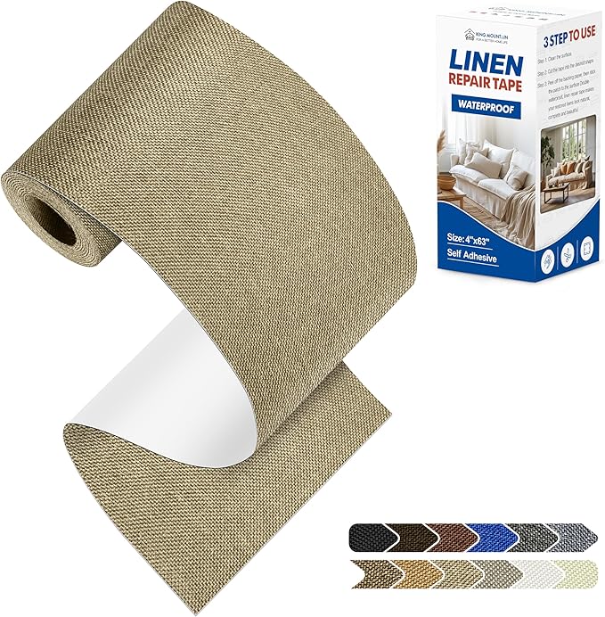 KING MOUNTAIN Linen Repair Patches, Self-Adhesive Fabric Patches, 4 X 63 inch by ForABetterHomeLife