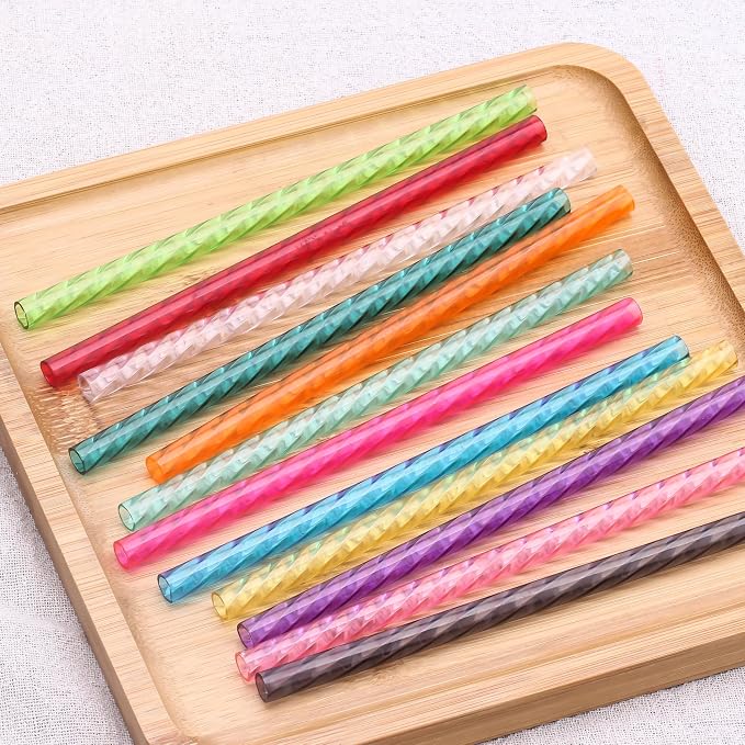 Dakoufish 6 Inch Reusable Clear Plastic Swirl Drinking Straws - Image 5