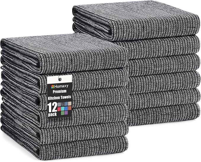 Homaxy Premium Kitchen Towels, Large Cotton Kitchen Hand Towels, Flat and Terry by Homaxy