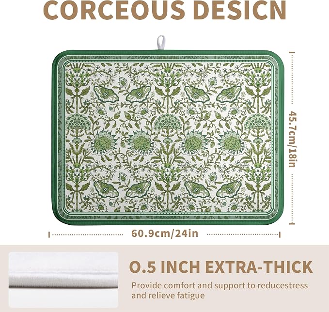 Green Floral Dish Drying Mat for Kitchen Counter 18x24 Inch Spring Summer - Image 2