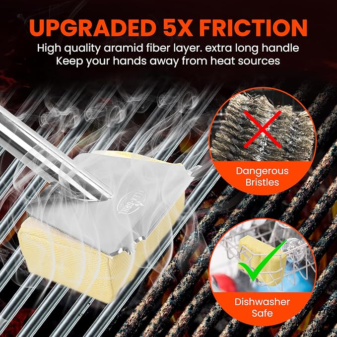 Stainless Steel Grill Brush, BrightGrill Bristle Free, Long Handler, BBQ Brush - Image 6