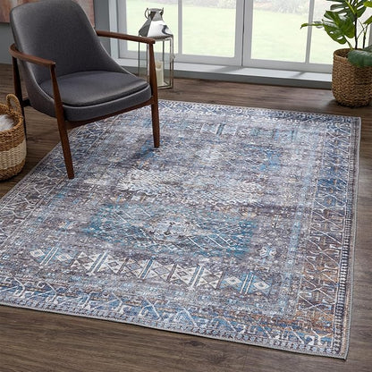 Bloom Rugs Washable 8' x 10' Rug - Slate Gray/Blue Traditional Area Rug for Living Room, Bedroom, Dining Room, and Kitchen - Exact Size: 8' x 10'