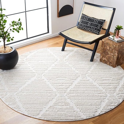 SAFAVIEH Marrakech Collection Area Rug - 5'3" Round, Beige, Moroccan Boho Tribal Tassel Design, Non-Shedding & Easy Care, Ideal for High Traffic Areas in Living Room, Bedroom (MRK517C)