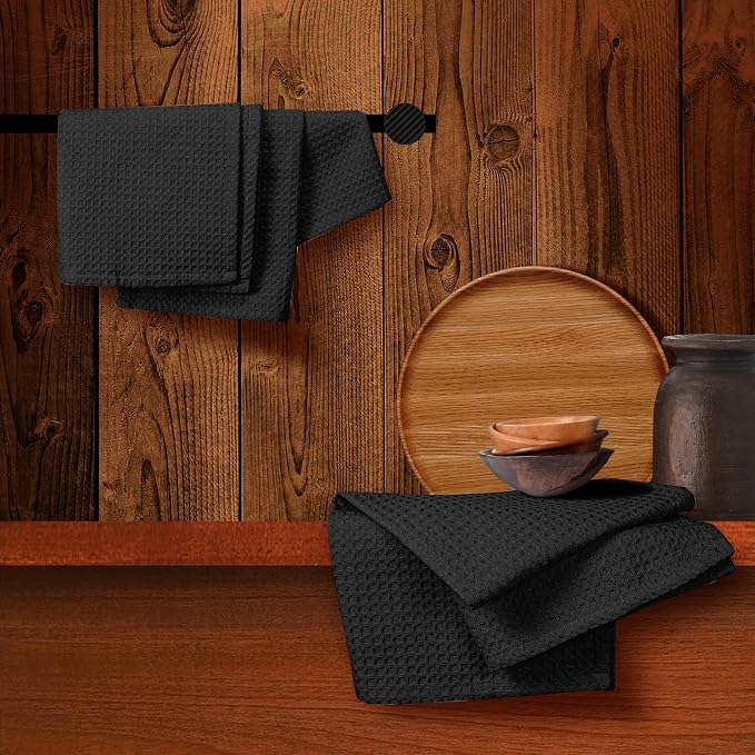 Black Waffle Kitchen Towels, 16x26 Inches, and Durable, Quick Drying, Machine - Image 5
