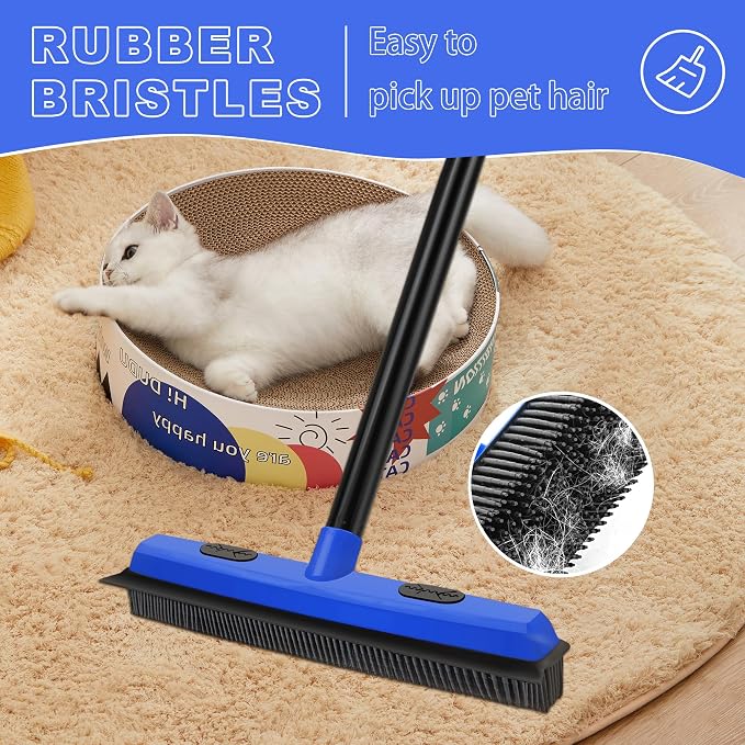 Rubber Broom Carpet Brush with Squeegee, Pet Hair Remover with 52.8 inches Long - Image 2