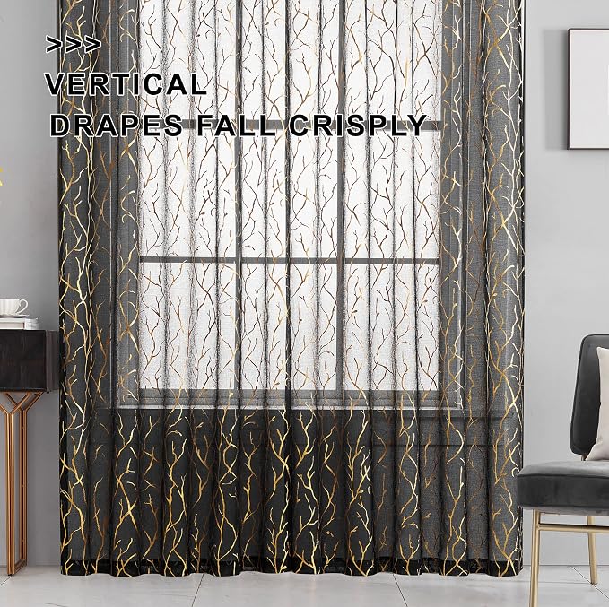 FINECITY Black Gold Sheer Curtains - Image 4