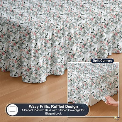 Cottington Lane Ruffled Bed Skirt Full Size with Split Corner, Brushed Microfiber Hotel Quality Dust Ruffle, 15 Inch Drop Gathered Bedskirt, Soft, Stylish, Shrink & Fade Resistant, Petal Dream