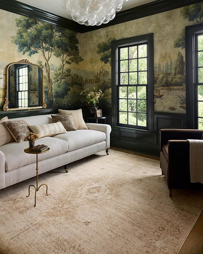 Loloi Chris Loves Julia Palma Collection PLM-06 Natural/Smoke 7'-10" x 10' Fringe Area Rug Vintage Style Boho Living Room Bedroom Carpet