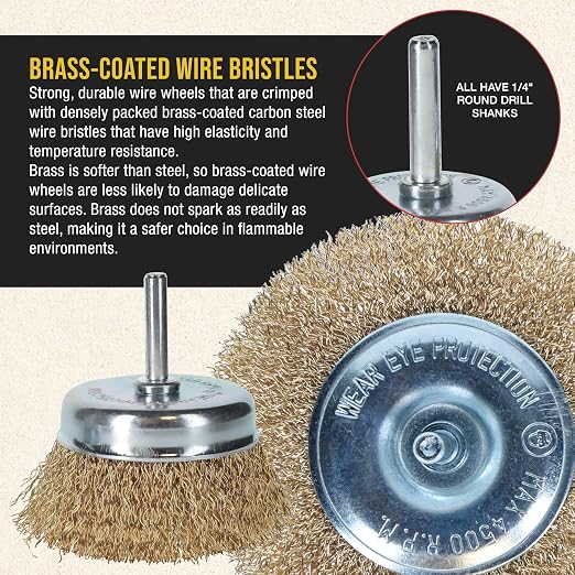 Dura-Gold 12-Piece Abrasive Brass-Coated Wire Wheel, Cup Brush, and End Brush - Image 5