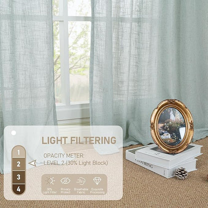 LAMIT Light Filtering Linen Curtains 45 Inch Length 2 Panels, Semi Sheer Window Panels Back Tab and Rod Pocket Neutral Drapes for Bathroom/Kitchen/Loft Room, Greyish Blue, 34 x 45 Inch