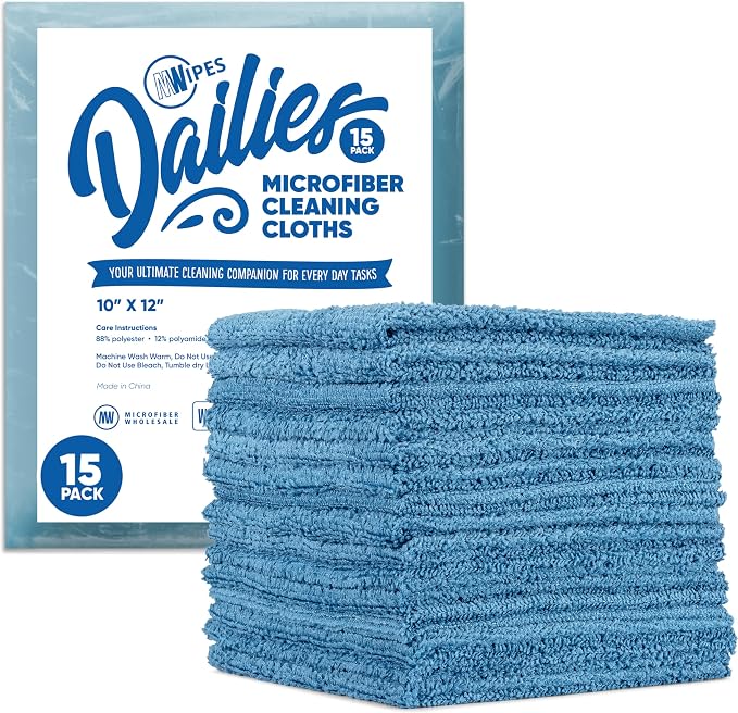 Microfiber Wholesale Dailies Microfiber Cleaning Cloths | 15-Pack 12"x10" | by MicrofiberWholesale