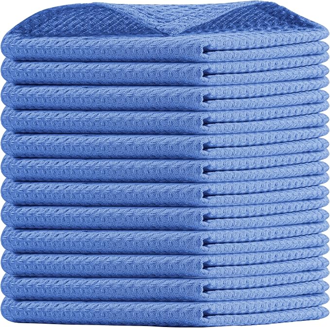 Sky Blue Waffle Dishcloths, 12x12 Inch, 100% Cotton, Quick Drying, Machine by HOUSEOFORLO