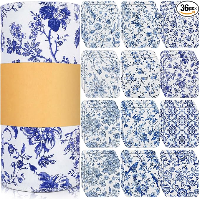 Tinlade 36 Pack Blue and White Floral Reusable Cleaning Cloths Washable Kitchen by Tinlade