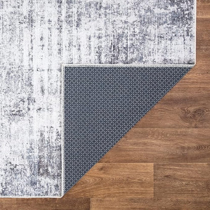 Bloom Rugs Washable Non-Slip 4' x 6' Rug - Gray/Charcoal/Blue Modern Abstract Area Rug for Living Room, Bedroom, Dining Room, and Kitchen - Exact Size: 4' x 6'