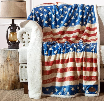 CARSTENS, INC. Wrangler Ultra Premium Super Soft Plush Sherpa Fleece Oversized Throw Blanket 54" x 68", Stars & Stripes