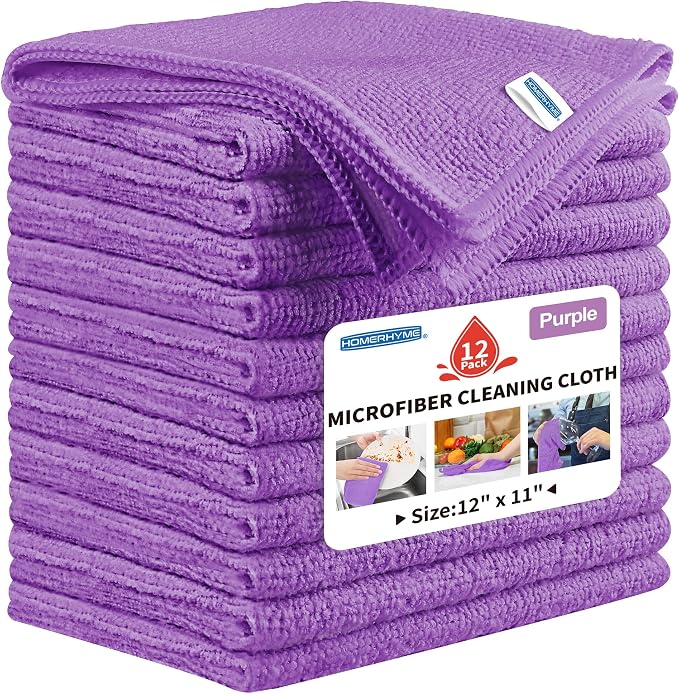 HOMERHYME Microfiber Cleaning Cloth, 12 Pack Purple Cleaning Rags, Reusable by HOMERHYME