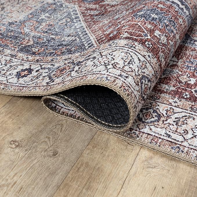 Bloom Rugs Washable Non-Slip 9' x 12' Rug - Red/Blue Traditional Medallion Area Rug for Living Room, Bedroom, Dining Room, and Kitchen - Exact Size: 9' x 12'