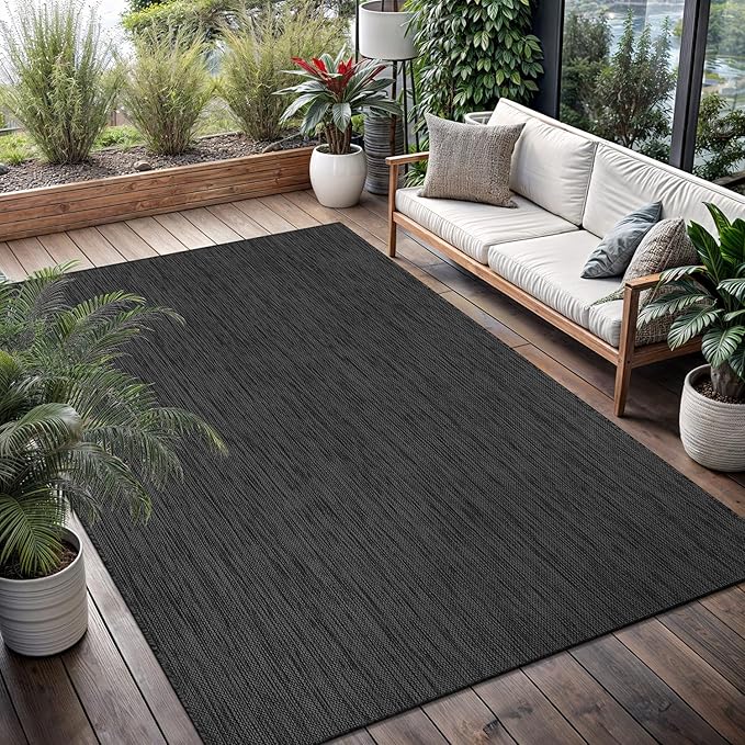 Washable Indoor Outdoor Rug 10x14 Weather Resistant Area Rugs Modern Solid for Porch Deck Balcony Backyard Patio Outside Carpet (10 X 14 Dark Grey)