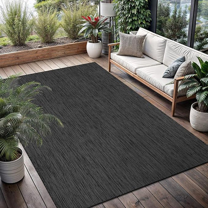 Washable Indoor Outdoor Rug 10x14 Weather Resistant Area Rugs Modern Solid for Porch Deck Balcony Backyard Patio Outside Carpet (10 X 14 Dark Grey)