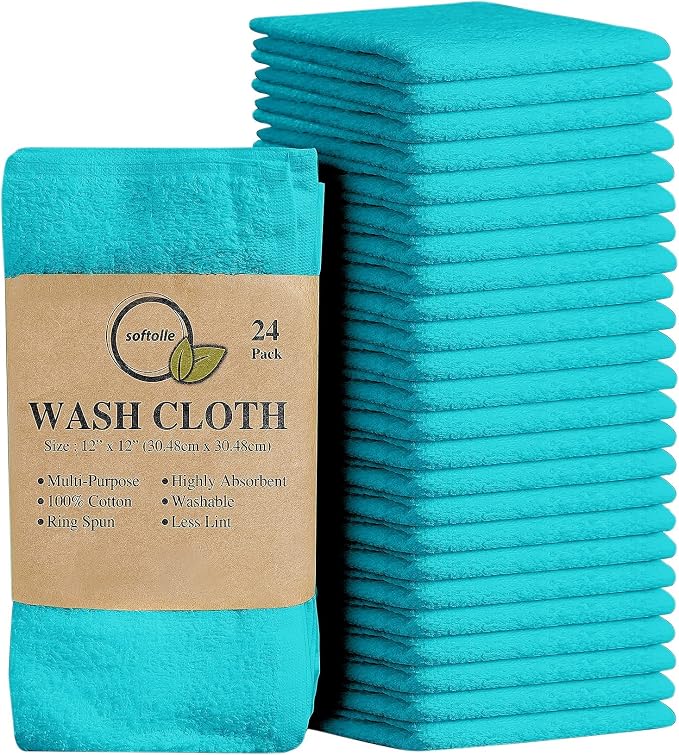 Softolle 100% Cotton Washcloths 24 Pack Soft, Highly Absorbent Washcloth by Softolle