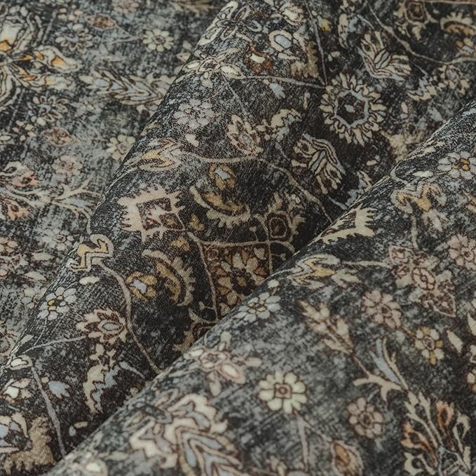 9x12 Area Rug for Living Room Black Vintage Washable Bedroom Carpet Traditional Distressed Soft Non Slip Indoor Large Accent Rug Retro Thin Low Pile Floor Cover for Dining Room Playroom