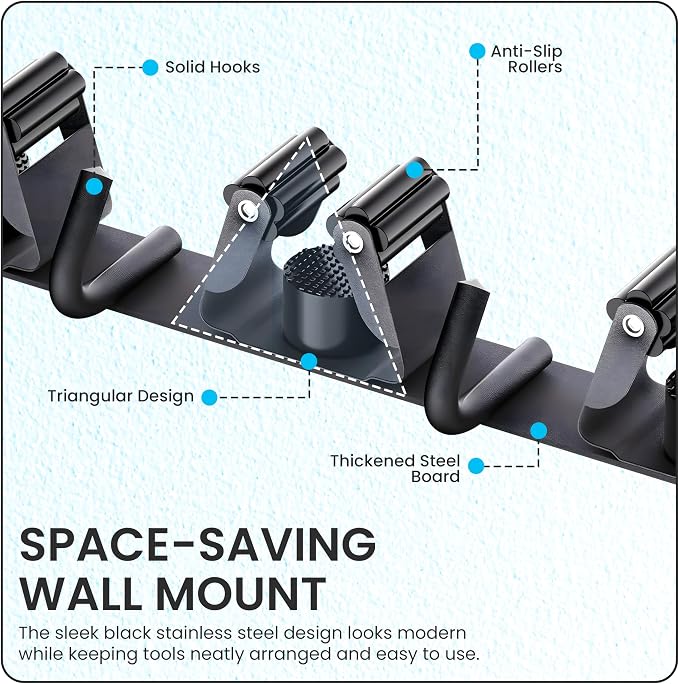 Wall Mount Broom Holder | Heavy Duty Stainless Steel Mop Organizer - Image 3