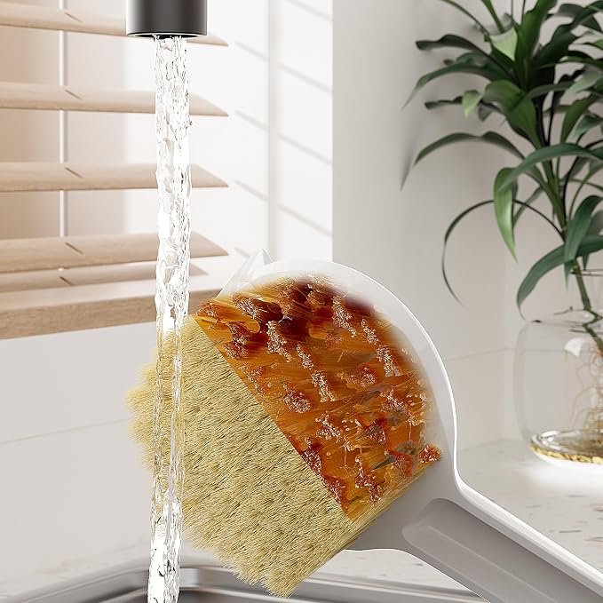 Kitchen Cleaning Brush, Pot Dish Brush Pots Comfortable Long Built-in Scraper - Image 4