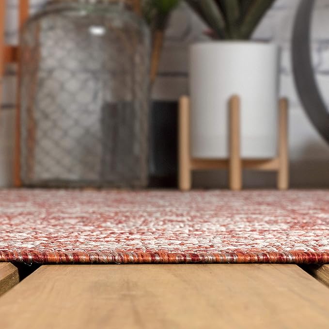 JONATHAN Y Weave Floral Indoor Outdoor Round Area Rug 8 Ft Red/Taupe, Tela Bohemian Textured for Backyard, Patio, Porch, Easy-Cleaning, High Traffic, Pet-Friendly, Non-Shedding (SMB100A-8R)