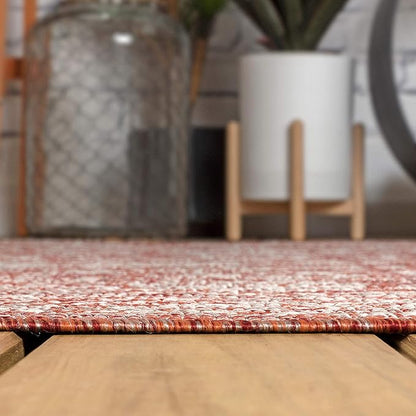 JONATHAN Y Weave Floral Indoor Outdoor Round Area Rug 8 Ft Red/Taupe, Tela Bohemian Textured for Backyard, Patio, Porch, Easy-Cleaning, High Traffic, Pet-Friendly, Non-Shedding (SMB100A-8R)