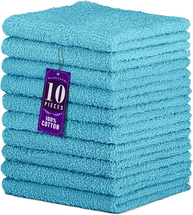 DecorRack 10 Pack 100% Cotton Wash Cloth, Soft 12 x 12 inch, Quick-Drying Towels by DecorRack