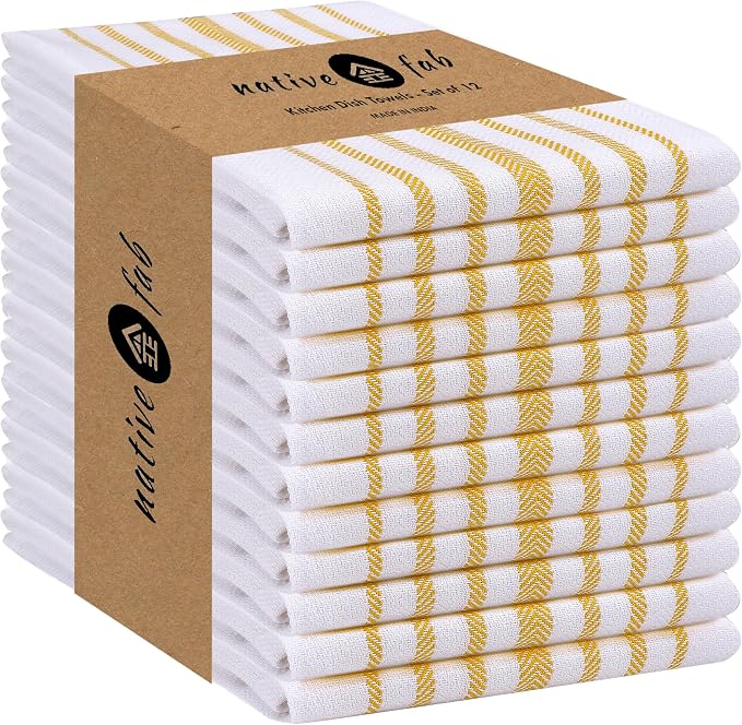Native Fab Kitchen Dish Towels 16x26 inches Set of 12 Herringbone Weave by NativeFab