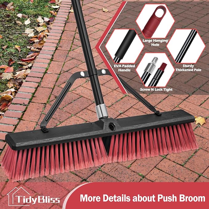 24” Push Broom Outdoor Heavy Duty 2 Pack, Large Commercial Stiff Bristle Brush - Image 5