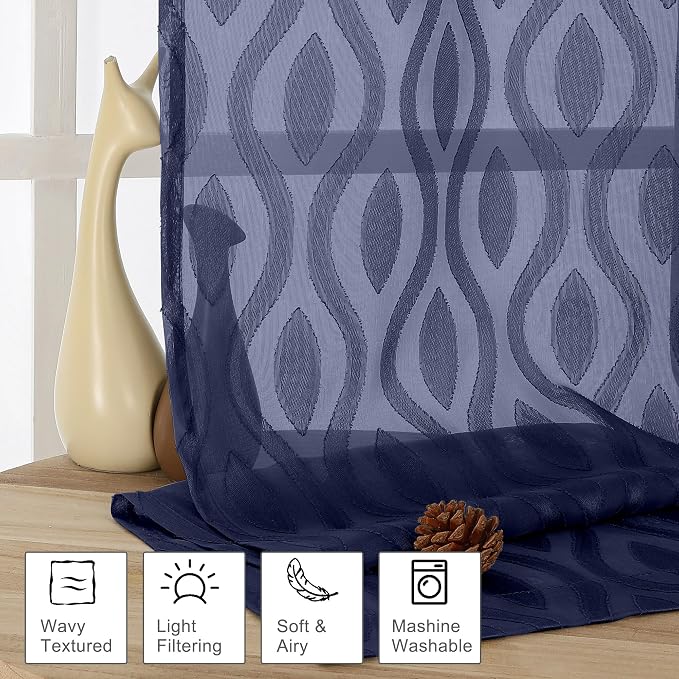 Aiyufeng Navy Blue Curtains 72 Inches Long 2 Panels Set, Elegant Light - Image 2