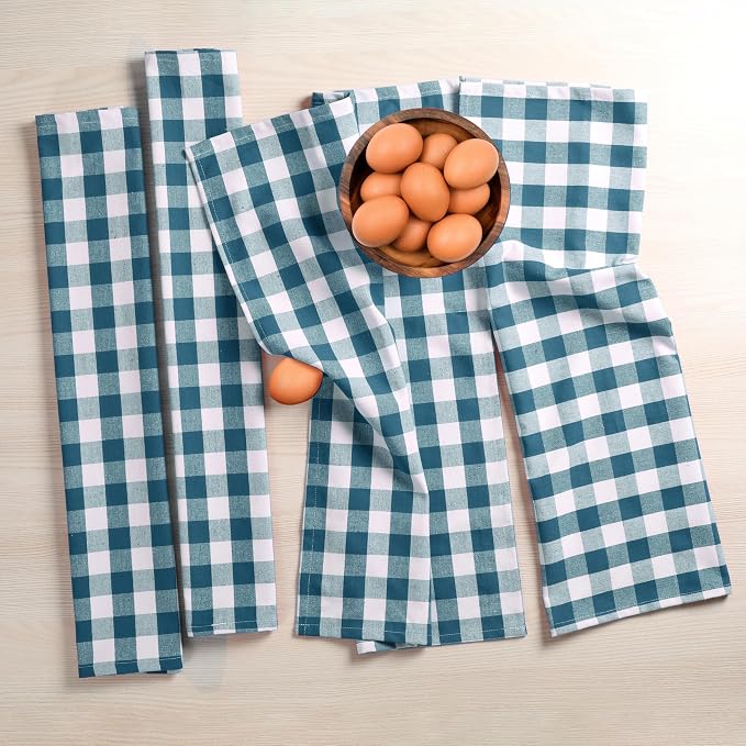 Teal Gingham Kitchen Towels, 18x26 Inches, Quick Drying, 100% Cotton, Checked - Image 6