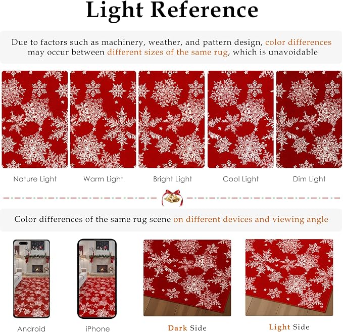 Red Area Rug 5x7 Christmas Living Room Carpet Snowflake Washable Kitchen Mat - Image 9
